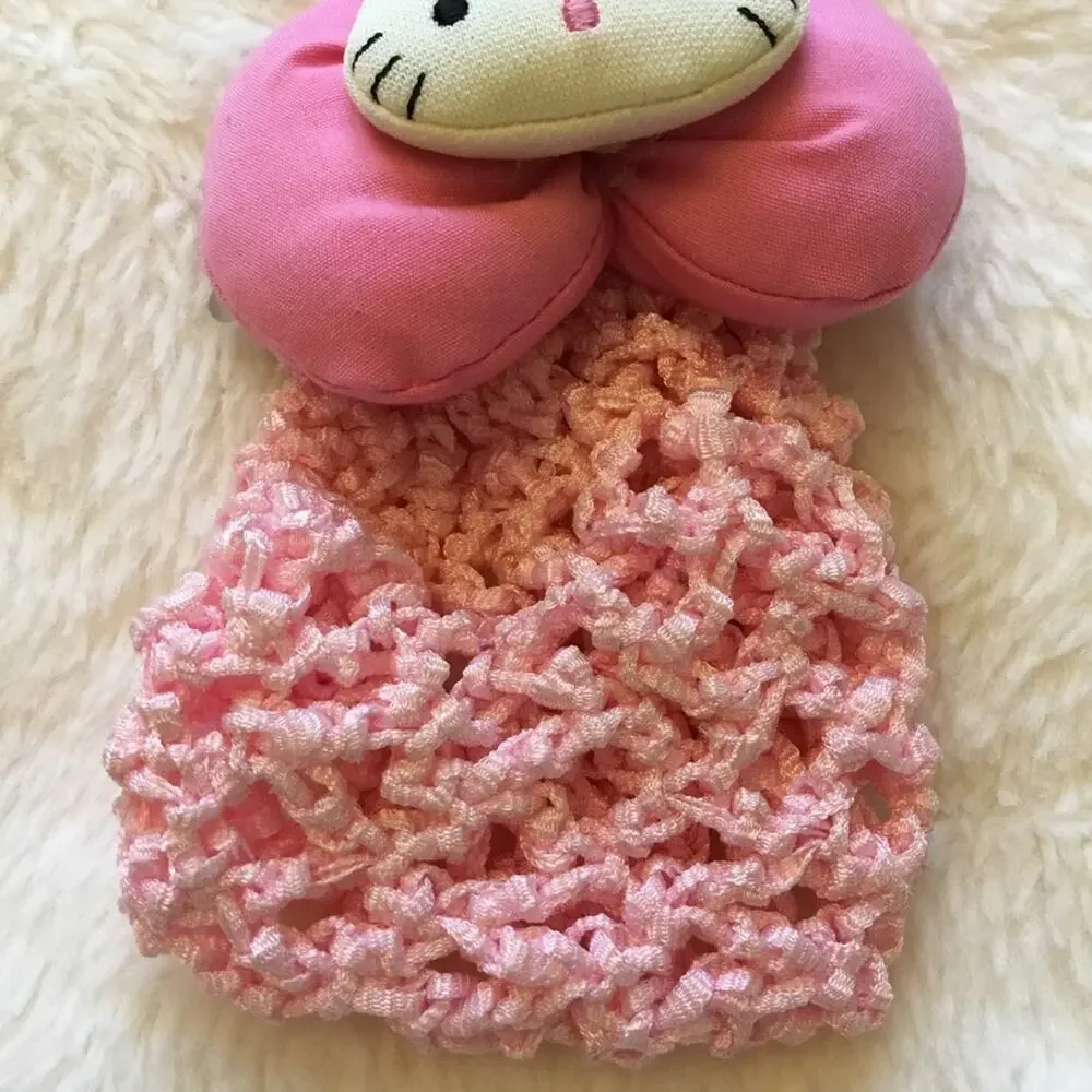 Vintage-Hello Kitty Pink Crochet Oversize Wrap Hair Clip